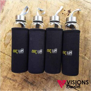 Visions Today offers Glass Water Bottle with Pouch Printing in Colombo, Sri Lanka. We use many printing technologies to brand glass water bottles and pouches. Basically only the pouch will be branded according to your requirement.