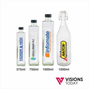 Visions Today offers customized glass bottles in Colombo, Sri Lanka. We have range glass water bottles in many sizes which can be customized with many options
